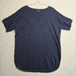Eileen Fisher Petite PS Knit Pullover Preppy Linen Blend Top Sweater Scoop Hem